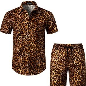 Men's Leopard Print Shirt and Shorts set